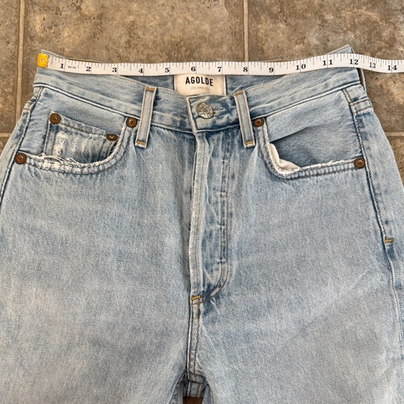 Agolde Riley in Blitz Light Blue Distressed Cropped Jeans size 23 - Picture 9 of 16